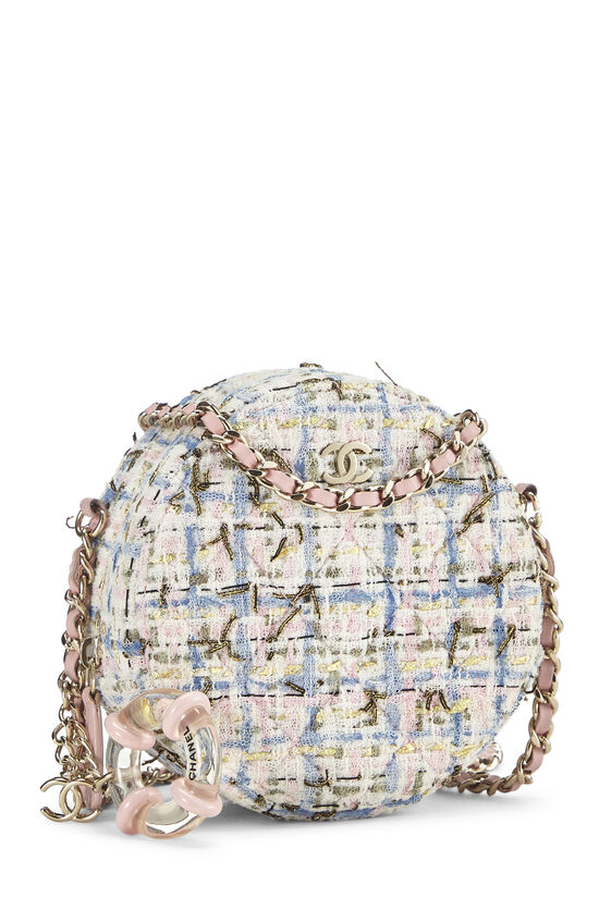 Chanel White & Multicolor Tweed Round Chain Crossbody