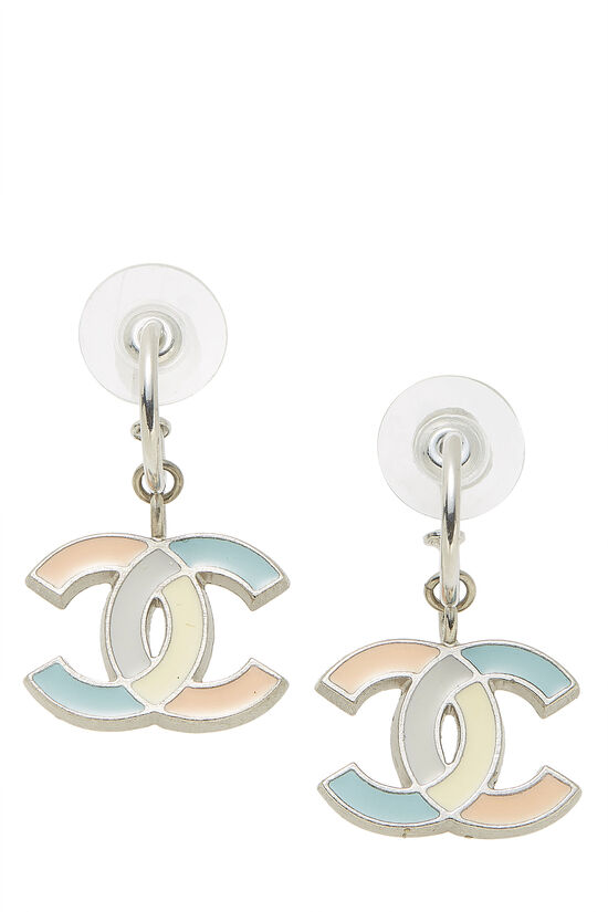 Silver & Pastel Enamel 'CC' Dangle Earrings Medium, , large image number 1