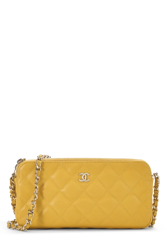 Yellow Quilted Caviar Double Zip Clutch, , large image number 0