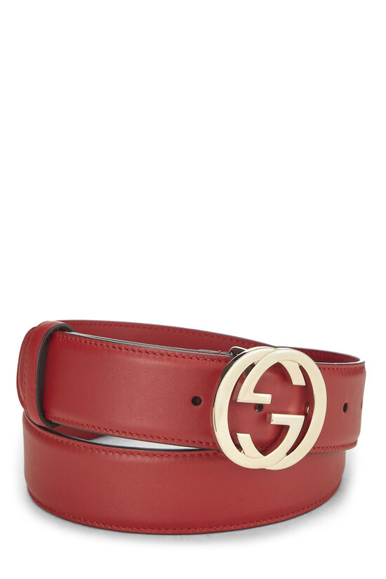 Red Leather Interlocking GG Belt, , large image number 0