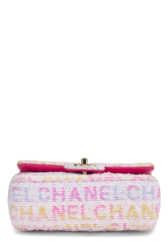 Multicolor Pink Quilted Tweed Rectangular Flap Mini, , large image number 4