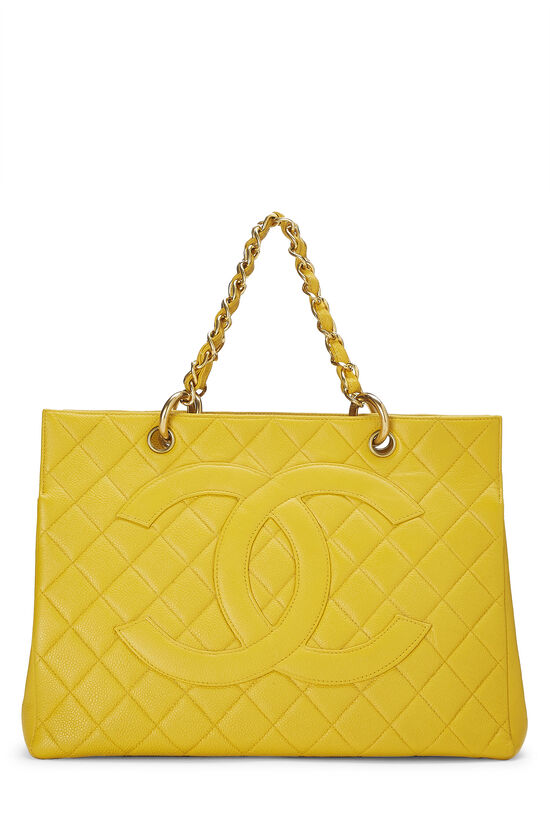 Yellow Quilted Caviar 'CC' Chain Tote, , large image number 1