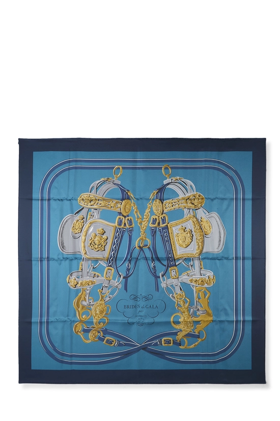 Blue & Multicolor 'Brides de Gala' Silk Scarf 90, , large image number 0
