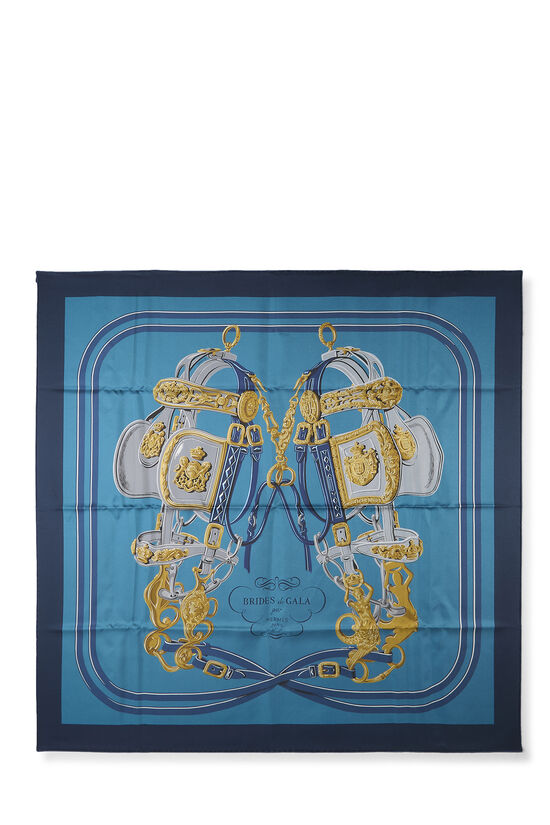 Blue & Multicolor 'Brides de Gala' Silk Scarf 90, , large image number 0