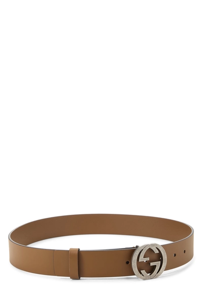 Brown Leather Interlocking GG Belt 85, , large
