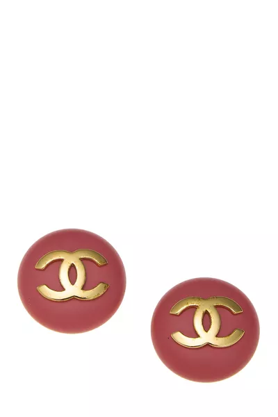 Pink & Gold 'CC' Round Earrings