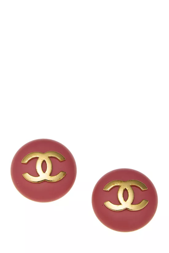 Pink & Gold 'CC' Round Earrings, , large image number 0