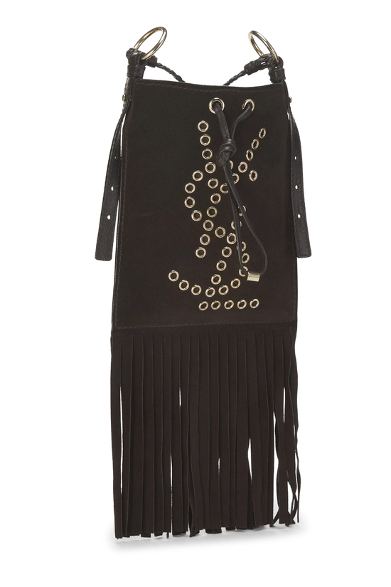 Brown Suede Studded Fringe Crossbody, , large image number 1