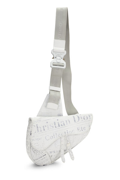 Daniel Arsham x Christian Dior White Calfskin Newspaper Saddle Bum Bag, , large
