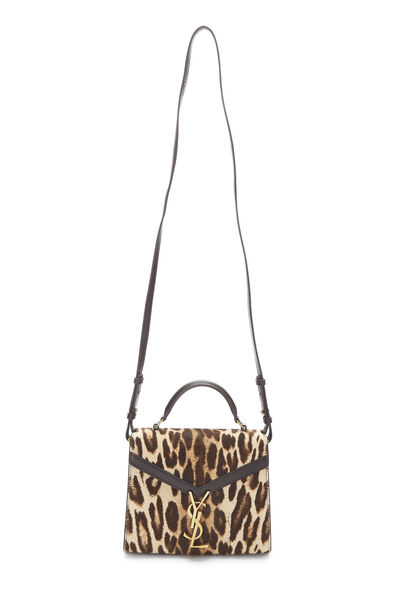 Brown Leopard Pony Hair Cassandra Top Handle Bag Mini, , large