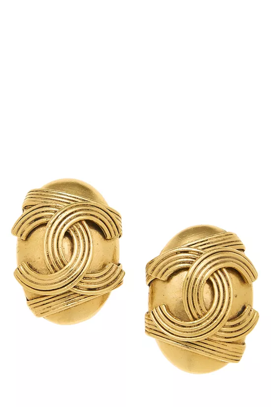 Gold Oval 'CC' Earrings, , large image number 0