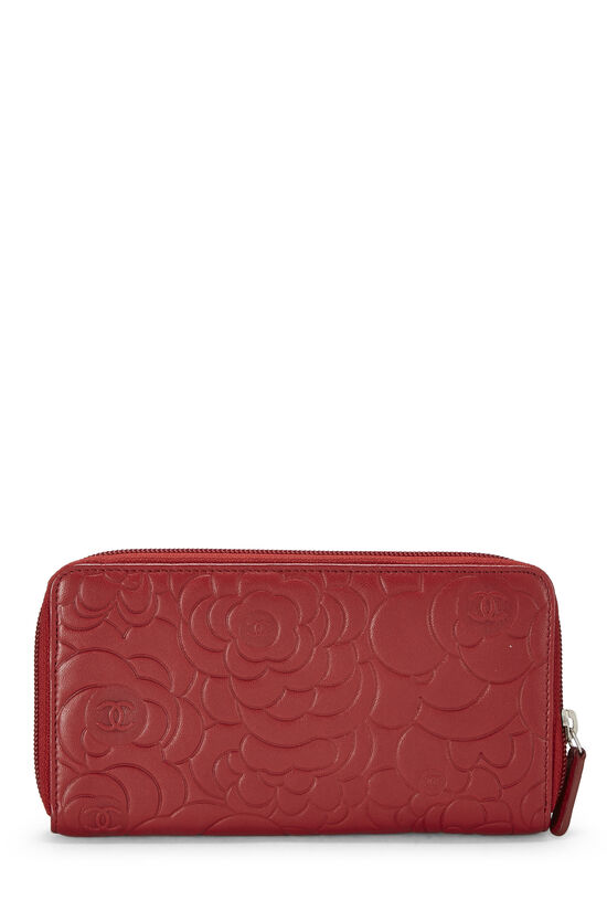 Chanel Zip Around Wallet Camellia Embossed Quilted Calfskin Small