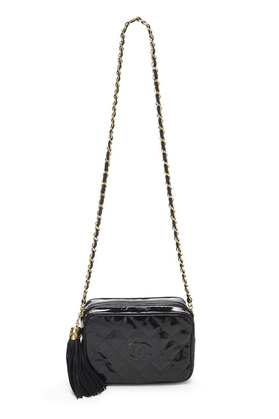 CHANEL Mini Matelasse Chain Flap Shoulder Bag Enamel Black Gold CC Auth  ar6839a