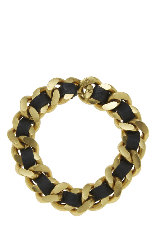 Gold & Black Leather Chain Bracelet, , large image number 1