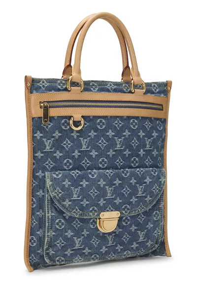 Blue Monogram Denim Flat Shopper, , large