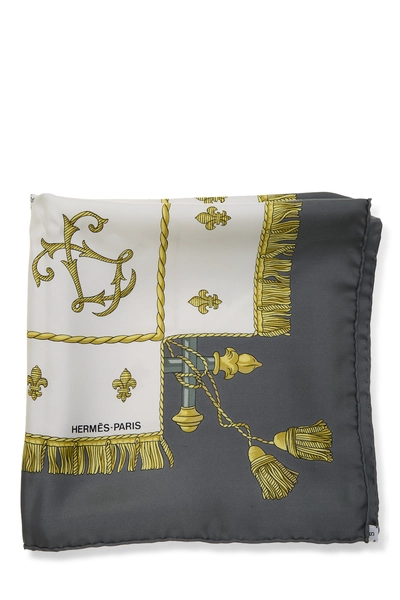 Grey & Multicolor 'La Reale Vue du Carrosse de la Gal&egrave;re' Silk Scarf 90, , large