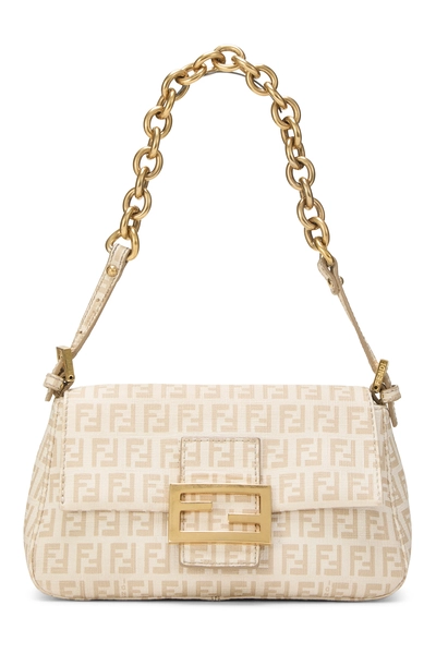 Fendi White  Zucchino Coated Canvas Mama Mini