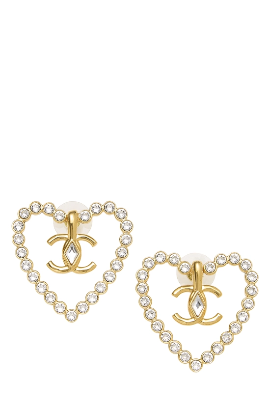 Gold Crystal 'CC' In Heart Earrings Large, , large image number 0