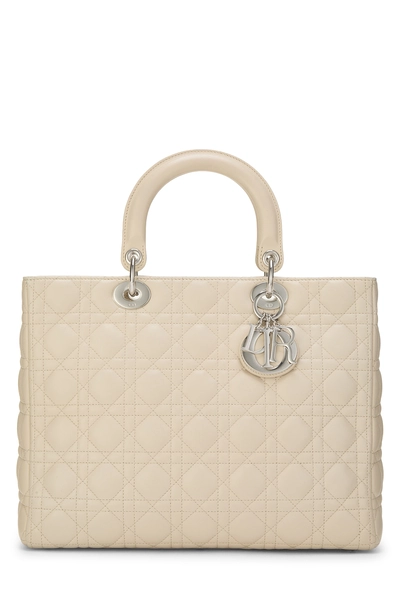 White Cannage Quilted Lambskin Lady Dior Large