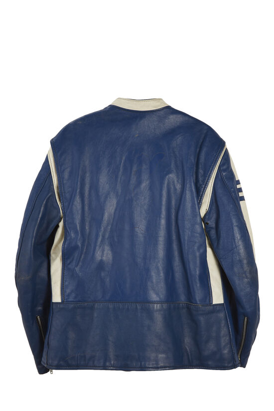 Blue & White Cowhide Brooks Motorcycle Jacket, , large image number 1