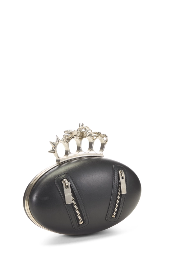 Black Leather Oval Knuckle Clutch, , large image number 1