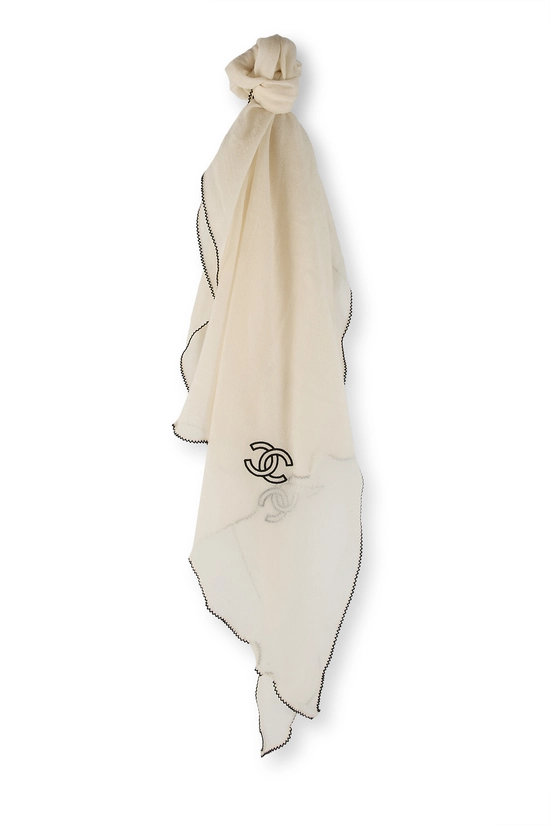 White Cashmere 'CC' Scarf, , large image number 0