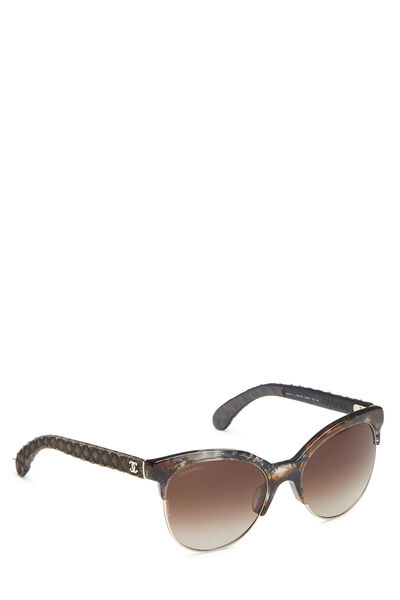 Brown Acetate & Quilted Denim Sunglasses, , large