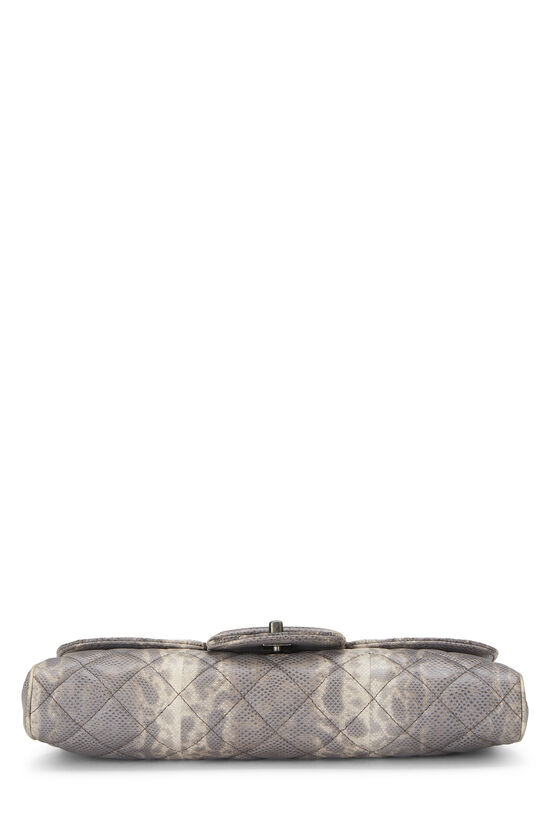 Grey Embossed Snakeskin Quilted Clutch, , large image number 5