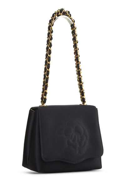 Black Satin Camellia Handbag Mini, , large
