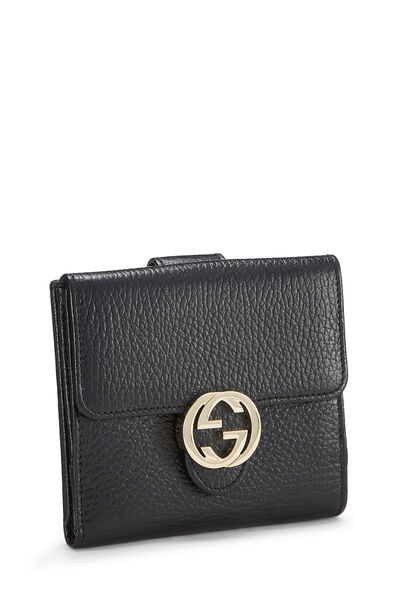 Black Leather Interlocking 'GG' French Flap Wallet , , large