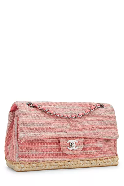 Pink Raffia Espadrille Classic Flap Medium, , large