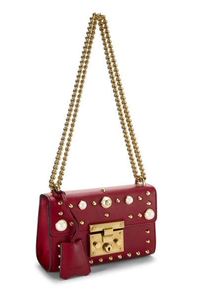 Gucci Red Leather Studded Padlock Shoulder Bag Small — photo 2