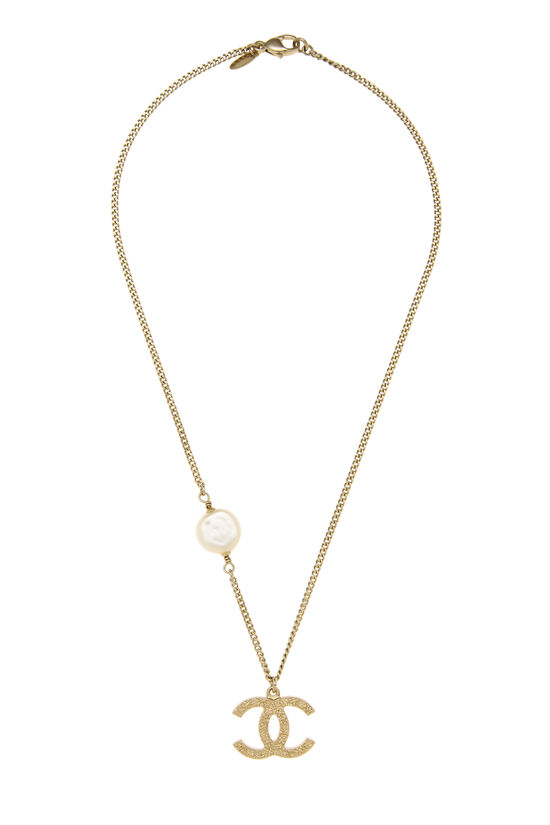 Gold Faux Pearl 'CC' Necklace, , large image number 0