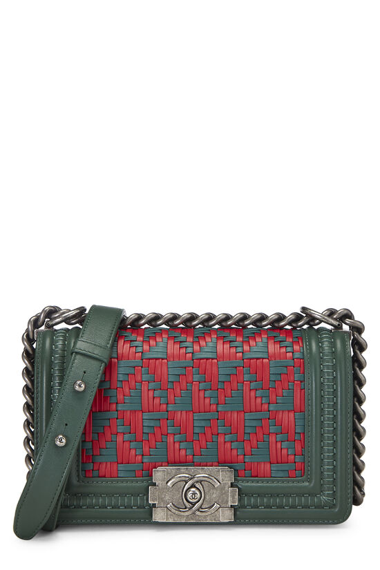 Green & Red Woven Lambskin Boy Bag Small, , large image number 1