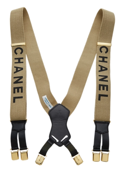 Beige Elastic Logo Suspenders