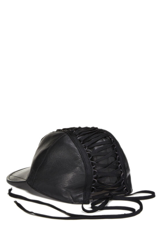 Black Leather Lace-up Cap, , large image number 1