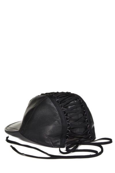 Black Leather Lace-up Cap, , large