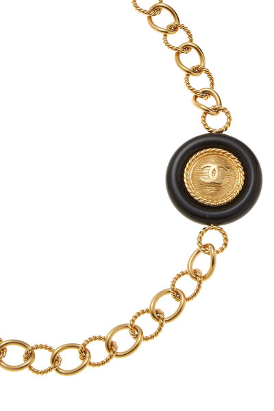 Gold & Black 'CC' Medallion Chain Belt, , large