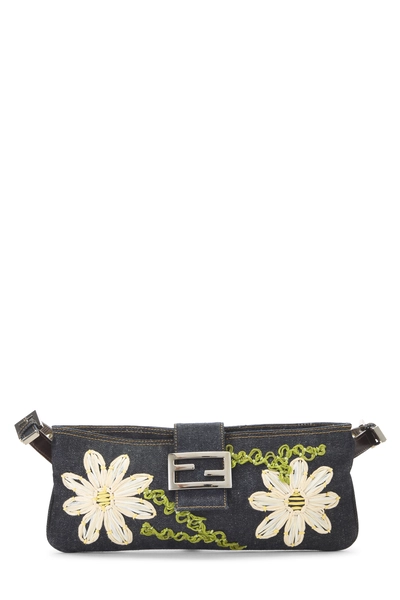 Fendi Navy Embroidered Shoulder Bag