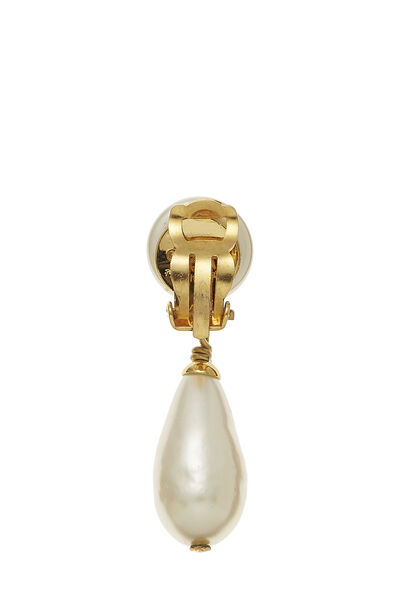Faux Pearl & Gold 'CC' Dangle Earrings, , large