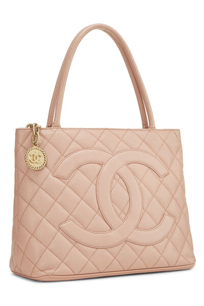 Pink Quilted Caviar Medallion Tote, , large