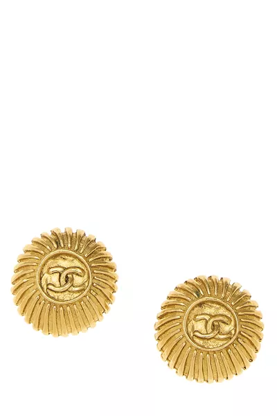 Gold 'CC' Button Earrings