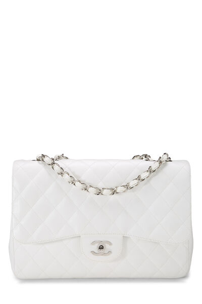 White Quilted Caviar Half Flap Jumbo