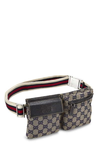 Navy Original GG Canvas Web Double Pocket Waist Pouch, , large