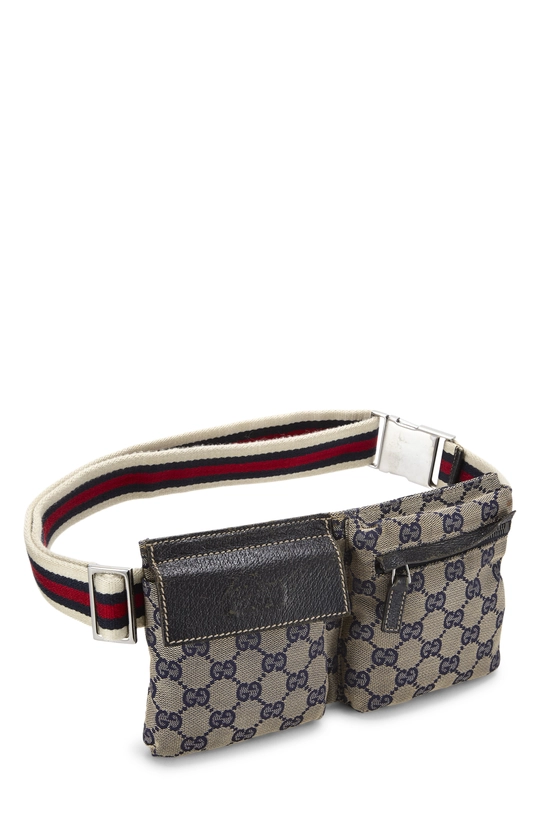 Navy Original GG Canvas Web Double Pocket Waist Pouch, , large image number 1