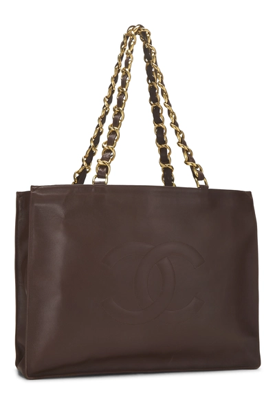 Brown Lambskin Flat Chain Handle Tote, , large