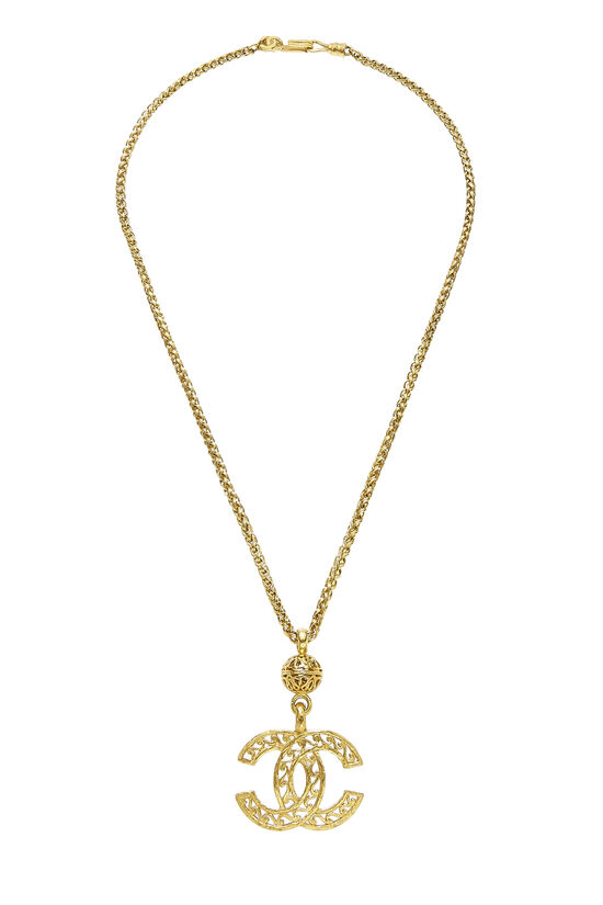 Gold 'CC' Fretwork Necklace, , large image number 1