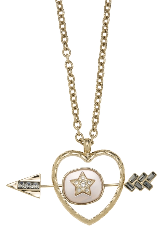 Gold Crystal 'CC' Heart Arrow Pendant Necklace, , large image number 1