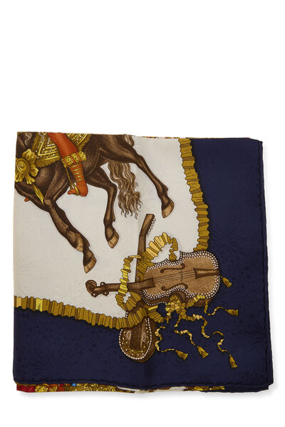 Navy & Multicolor 'Les F&ecirc;tes du Roi Soleil' Silk Scarf 90, , large
