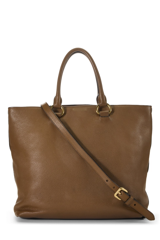 Brown Vitello Daino Convertible Shopping Tote Medium, , large image number 3